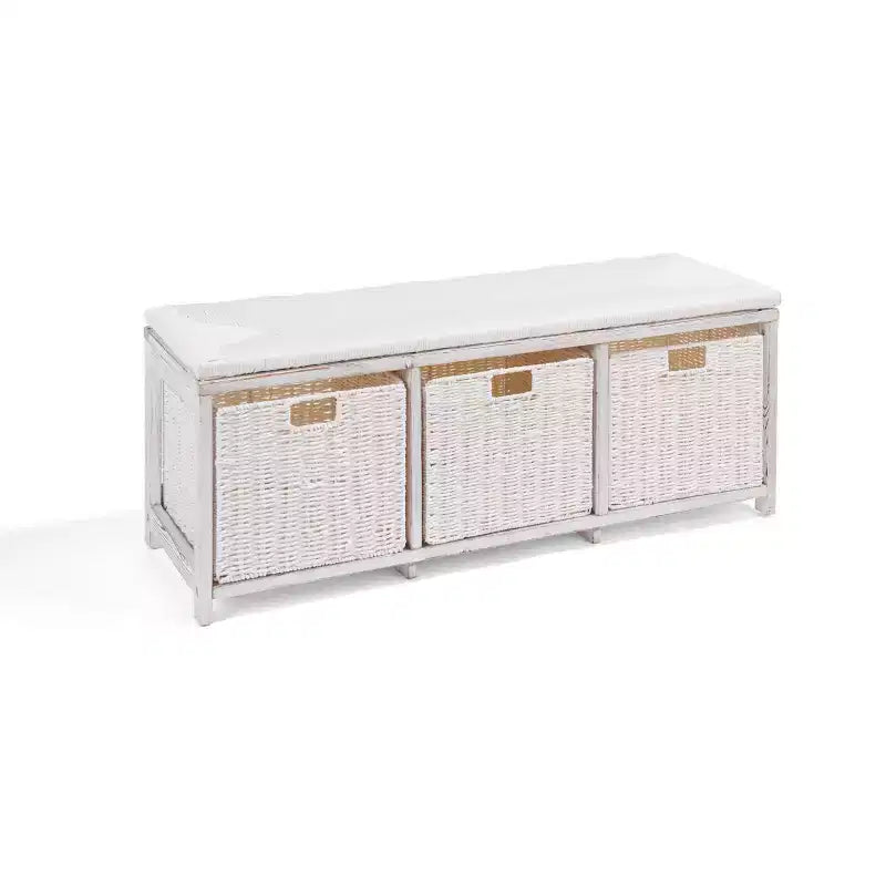 Badger Basket Kid's Storage Bench with Woven Top and Baskets White: Wood Frame, 150 lb Capacity, Toy Organizer