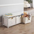 Badger Basket Kid's Storage Bench with Woven Top and Baskets White: Wood Frame, 150 lb Capacity, Toy Organizer