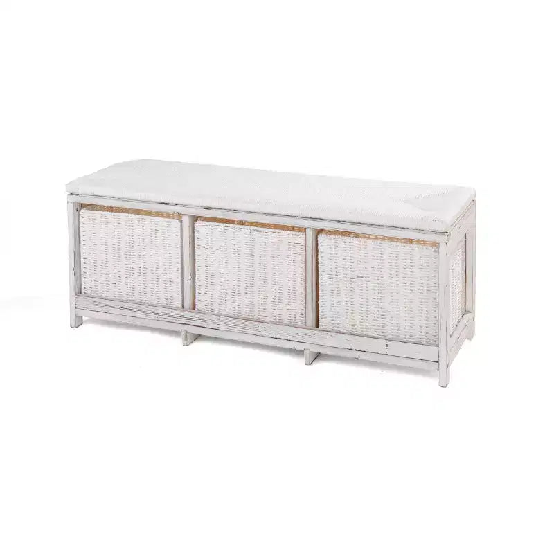 Badger Basket Kid's Storage Bench with Woven Top and Baskets White: Wood Frame, 150 lb Capacity, Toy Organizer