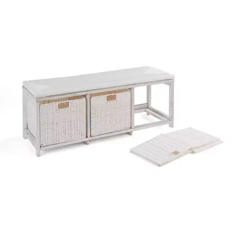 Badger Basket Kid's Storage Bench with Woven Top and Baskets White: Wood Frame, 150 lb Capacity, Toy Organizer