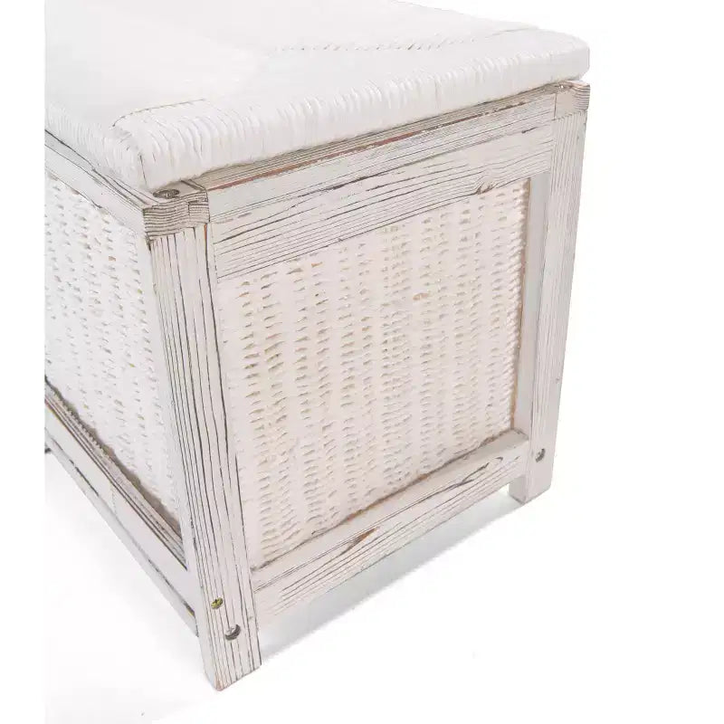 Badger Basket Kid's Storage Bench with Woven Top and Baskets White: Wood Frame, 150 lb Capacity, Toy Organizer