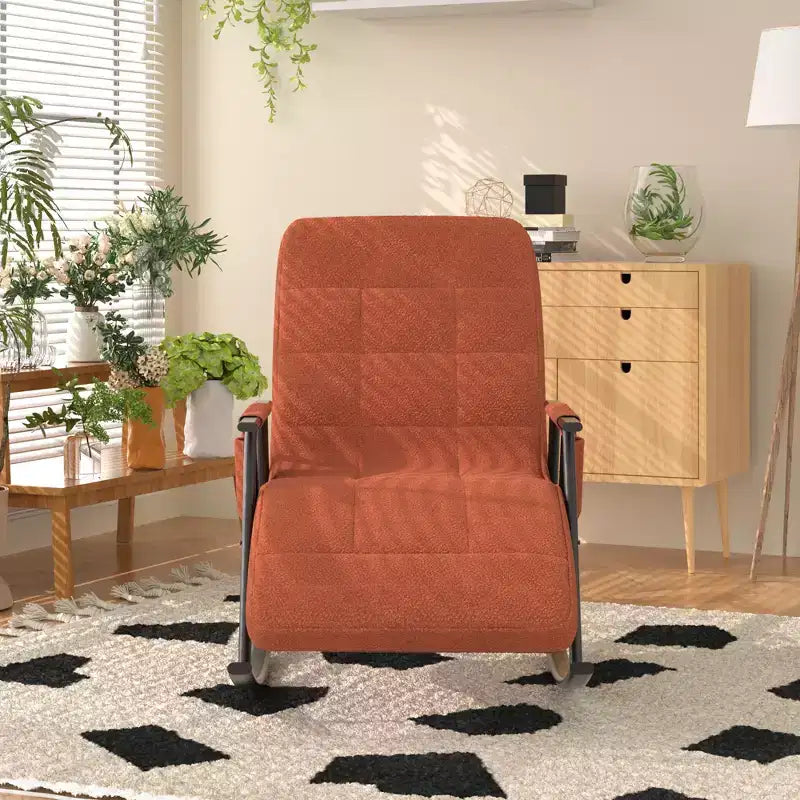 VECELO Upholstered Teddy Fabric Rocking Chair, Modern Reclining Glider Rocker Recliner with Adjustable Headrest, Removable Side Pockets