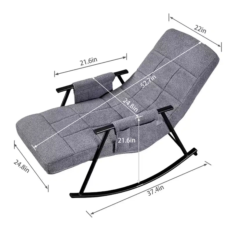 VECELO Upholstered Teddy Fabric Rocking Chair, Modern Reclining Glider Rocker Recliner with Adjustable Headrest, Removable Side Pockets