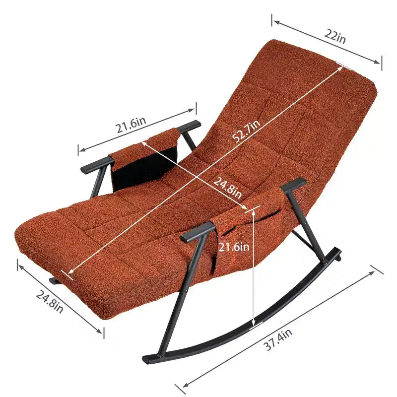 VECELO Upholstered Teddy Fabric Rocking Chair, Modern Reclining Glider Rocker Recliner with Adjustable Headrest, Removable Side Pockets