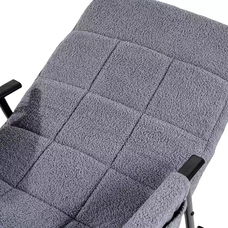 VECELO Upholstered Teddy Fabric Rocking Chair, Modern Reclining Glider Rocker Recliner with Adjustable Headrest, Removable Side Pockets