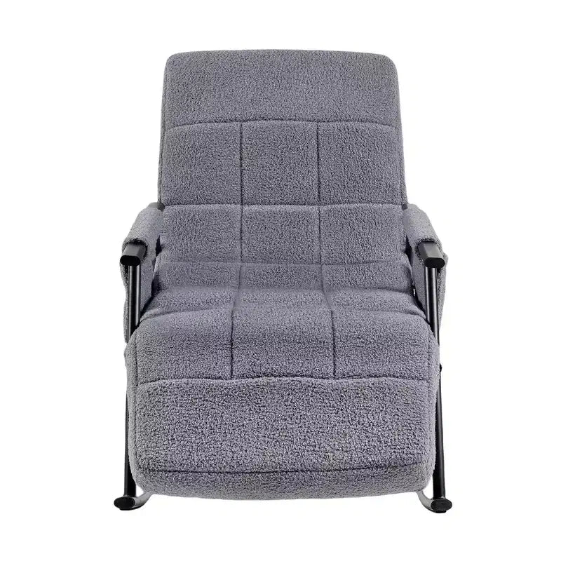 VECELO Upholstered Teddy Fabric Rocking Chair, Modern Reclining Glider Rocker Recliner with Adjustable Headrest, Removable Side Pockets