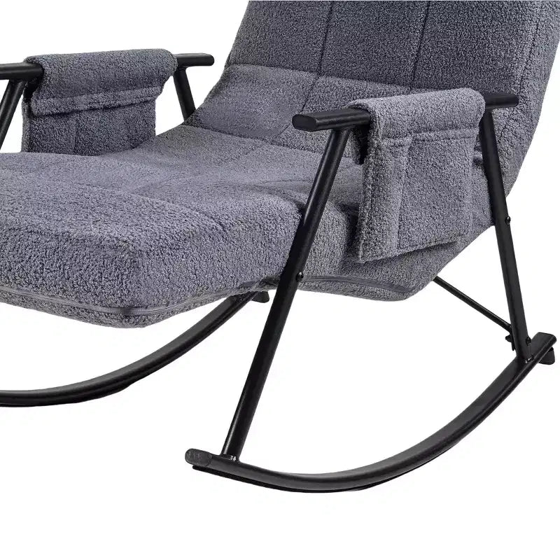 VECELO Upholstered Teddy Fabric Rocking Chair, Modern Reclining Glider Rocker Recliner with Adjustable Headrest, Removable Side Pockets