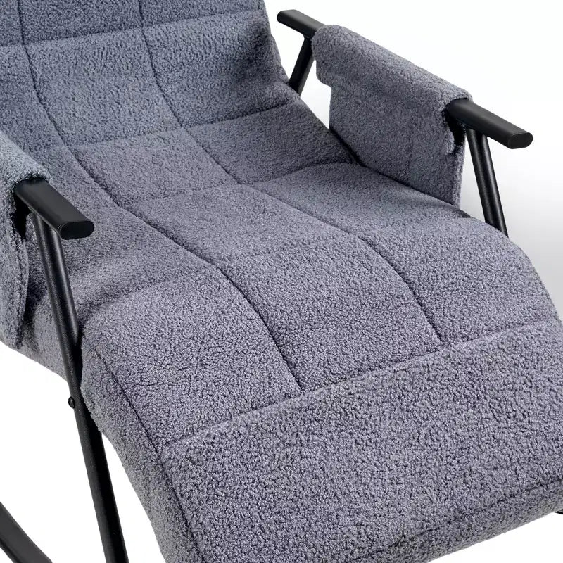 VECELO Upholstered Teddy Fabric Rocking Chair, Modern Reclining Glider Rocker Recliner with Adjustable Headrest, Removable Side Pockets