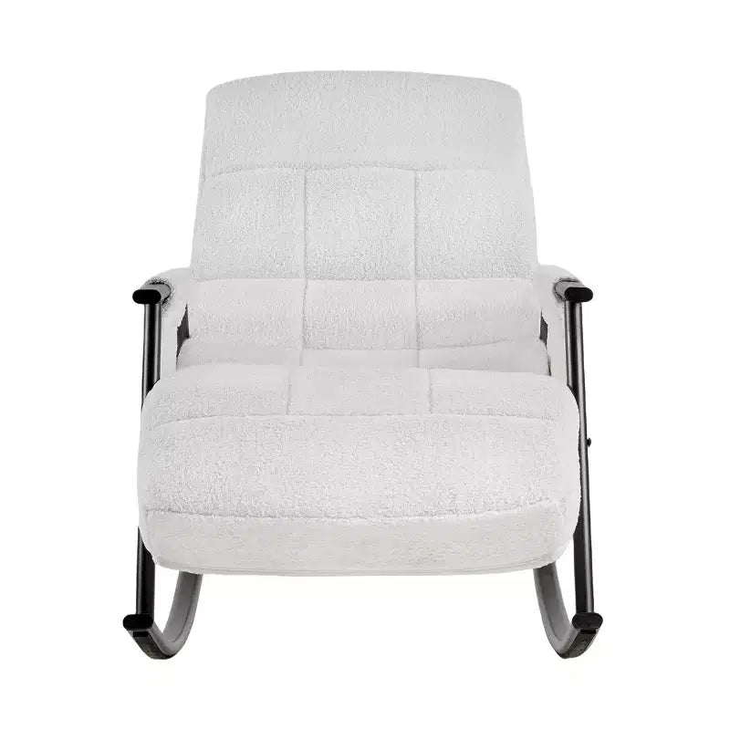VECELO Upholstered Teddy Fabric Rocking Chair, Modern Reclining Glider Rocker Recliner with Adjustable Headrest, Removable Side Pockets