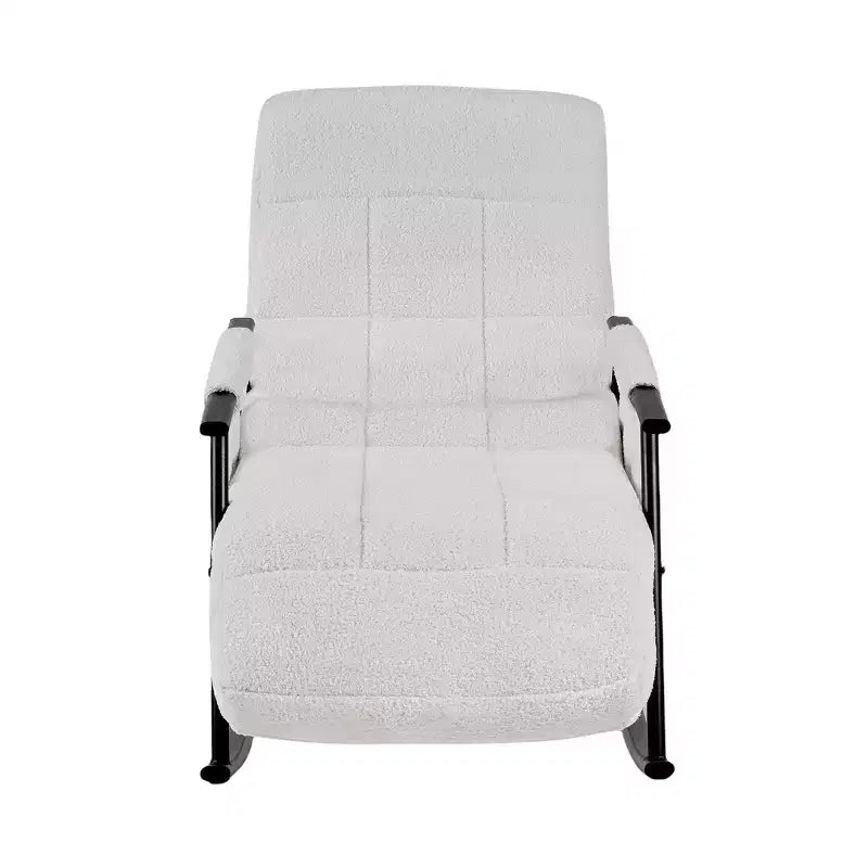 VECELO Upholstered Teddy Fabric Rocking Chair, Modern Reclining Glider Rocker Recliner with Adjustable Headrest, Removable Side Pockets