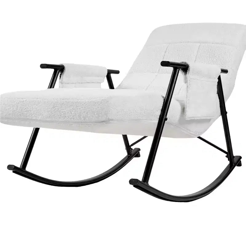 VECELO Upholstered Teddy Fabric Rocking Chair, Modern Reclining Glider Rocker Recliner with Adjustable Headrest, Removable Side Pockets