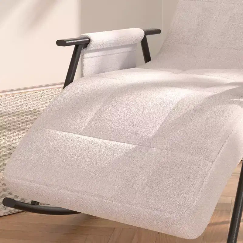VECELO Upholstered Teddy Fabric Rocking Chair, Modern Reclining Glider Rocker Recliner with Adjustable Headrest, Removable Side Pockets