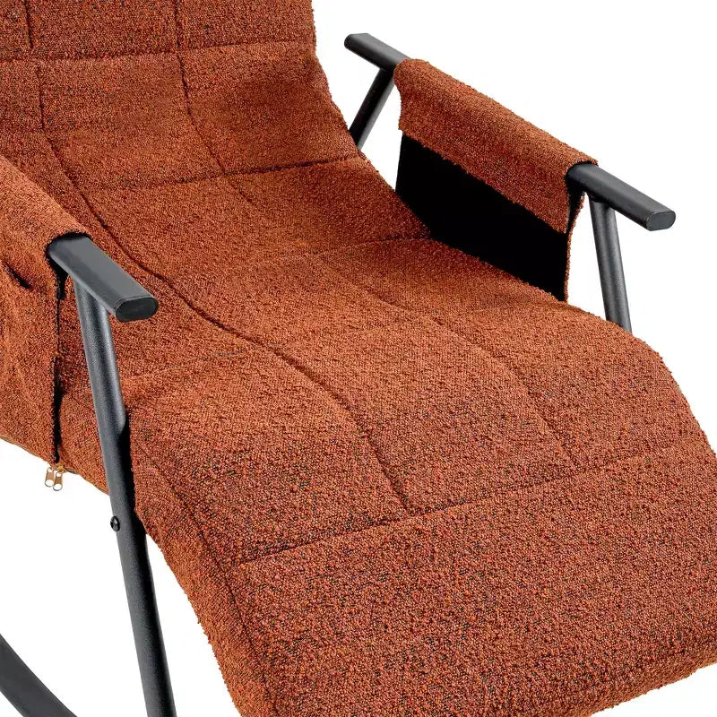 VECELO Upholstered Teddy Fabric Rocking Chair, Modern Reclining Glider Rocker Recliner with Adjustable Headrest, Removable Side Pockets