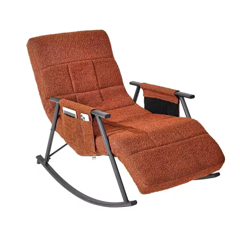 VECELO Upholstered Teddy Fabric Rocking Chair, Modern Reclining Glider Rocker Recliner with Adjustable Headrest, Removable Side Pockets