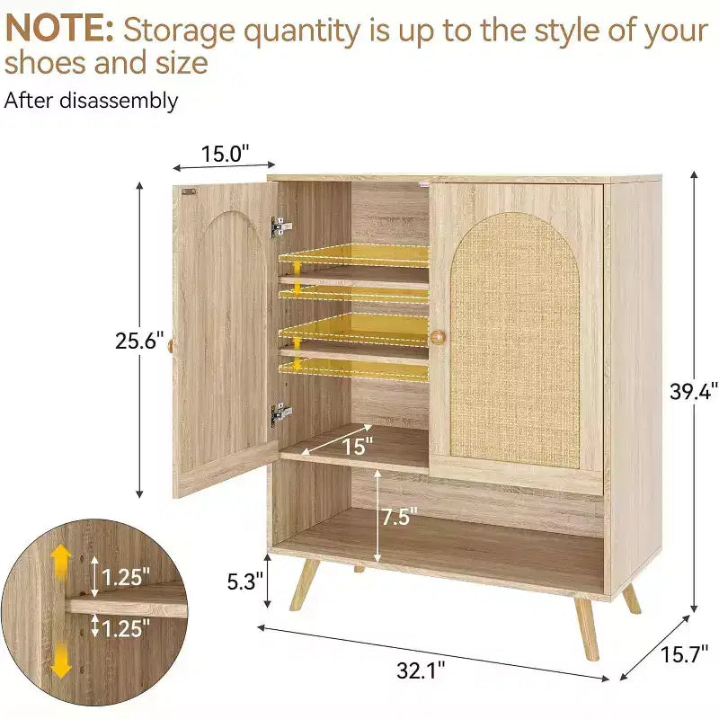 Shoe Rack Organizer,4-Tier Shoe Storage Cabinet with Adjustable Shelves,Wooden Shoe Storage Organizer,Slim Thin Shoe Rack for Hallway, Living Room
