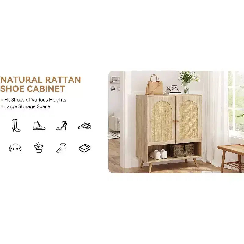 Shoe Rack Organizer,4-Tier Shoe Storage Cabinet with Adjustable Shelves,Wooden Shoe Storage Organizer,Slim Thin Shoe Rack for Hallway, Living Room