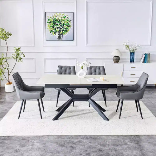 63-79 Modern Extendable Dining Table with Sintered Stone Tabletop, Rectangular Kitchen Table for Dining Room or Breakfast Area-Panipeachy