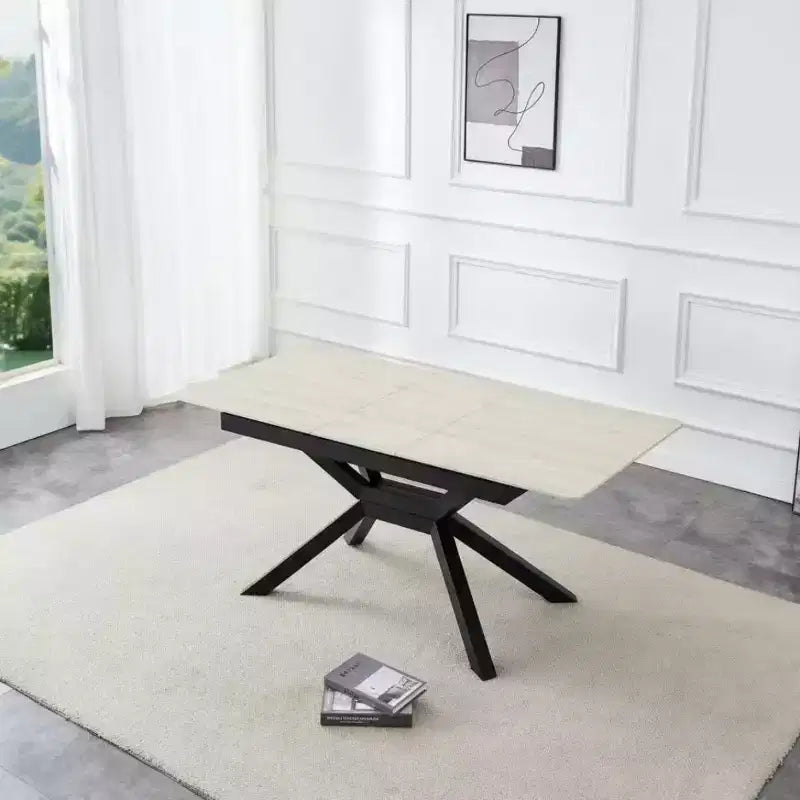 63-79 Modern Extendable Dining Table with Sintered Stone Tabletop, Rectangular Kitchen Table for Dining Room or Breakfast Area-Panipeachy