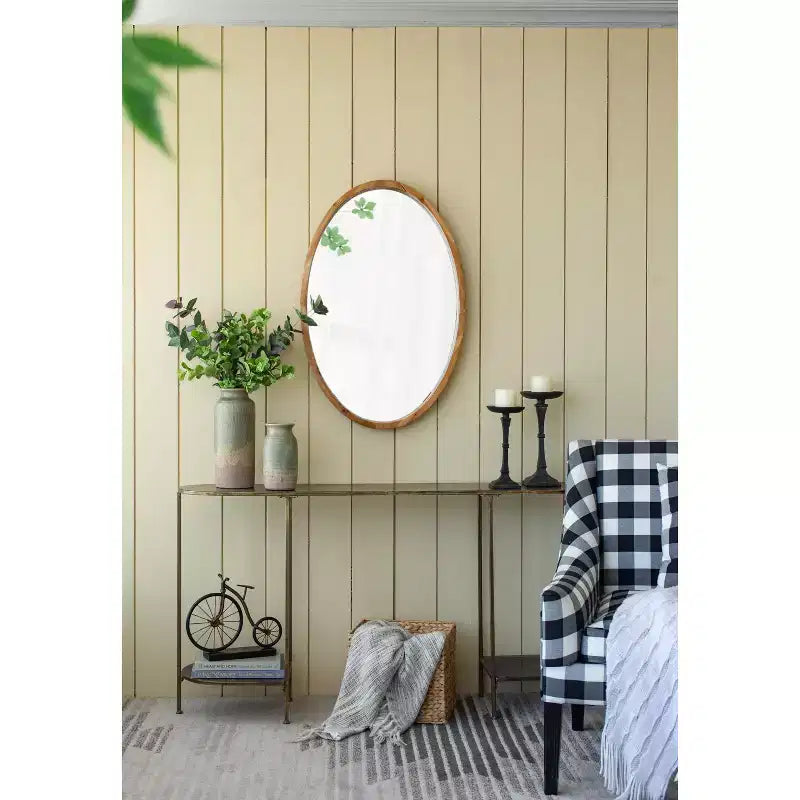 24 x 36 Inch Oval Wall Mirror with Wood Frame