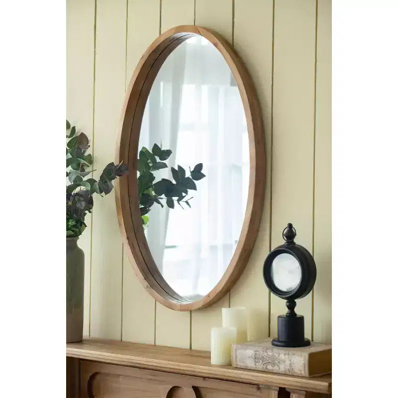 24 x 36 Inch Oval Wall Mirror with Wood Frame