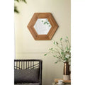 18.5 x 18.5 Inch Hexagon Wall Mirror with Natural Wood Frame