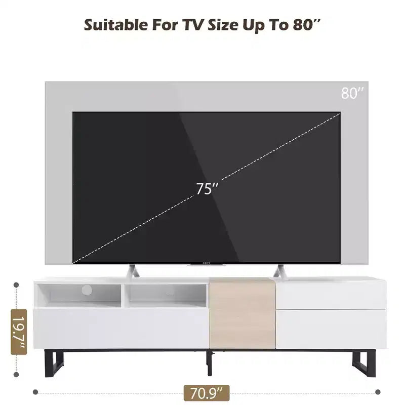 PexFix Modern TV Stand with Double Storage Space Media Console Table Entertainment Center with Drop Down Door for Living Room/Bedroom