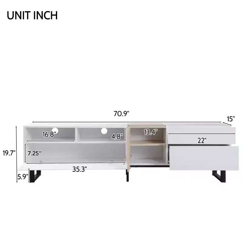 PexFix Modern TV Stand with Double Storage Space Media Console Table Entertainment Center with Drop Down Door for Living Room/Bedroom
