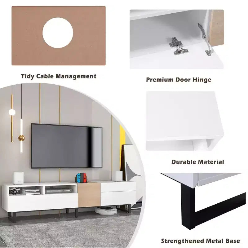 PexFix Modern TV Stand with Double Storage Space Media Console Table Entertainment Center with Drop Down Door for Living Room/Bedroom