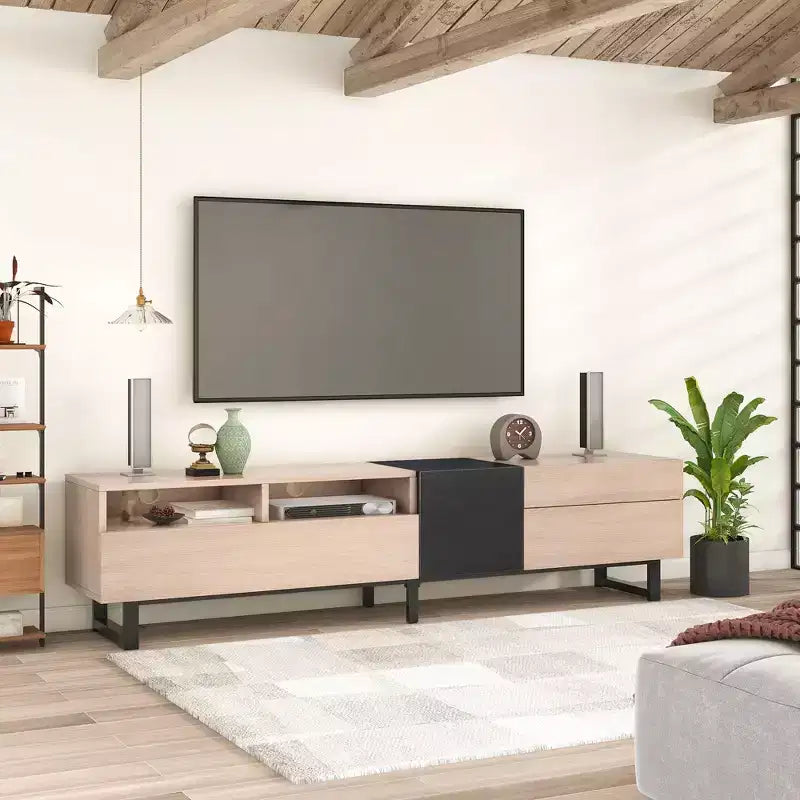 PexFix Modern TV Stand with Double Storage Space Media Console Table Entertainment Center with Drop Down Door for Living Room/Bedroom