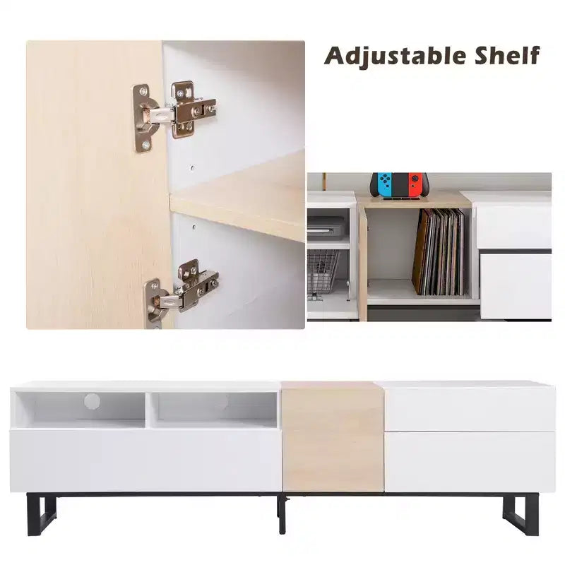 PexFix Modern TV Stand with Double Storage Space Media Console Table Entertainment Center with Drop Down Door for Living Room/Bedroom