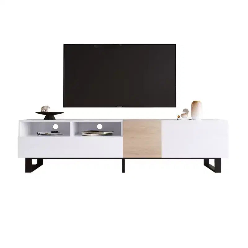 PexFix Modern TV Stand with Double Storage Space Media Console Table Entertainment Center with Drop Down Door for Living Room/Bedroom