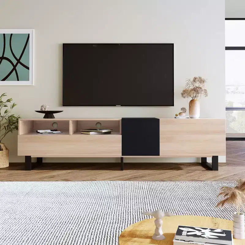 PexFix Modern TV Stand with Double Storage Space Media Console Table Entertainment Center with Drop Down Door for Living Room/Bedroom