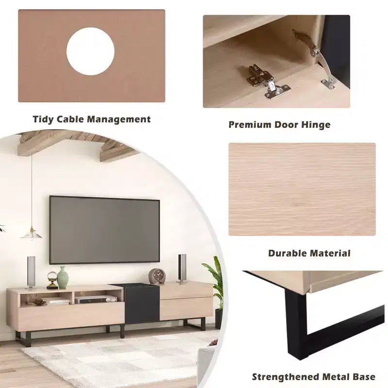 PexFix Modern TV Stand with Double Storage Space Media Console Table Entertainment Center with Drop Down Door for Living Room/Bedroom