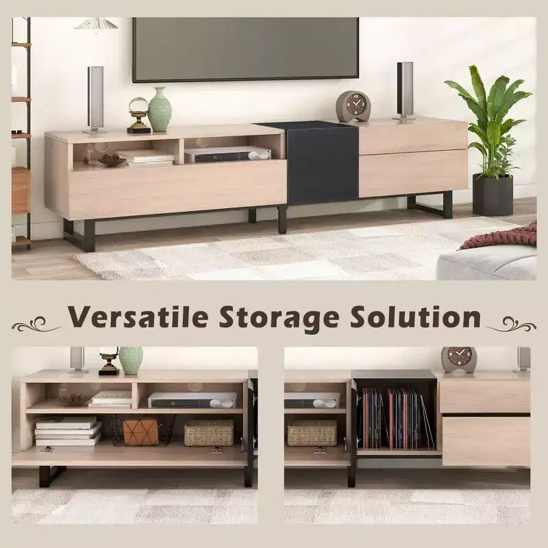 PexFix Modern TV Stand with Double Storage Space Media Console Table Entertainment Center with Drop Down Door for Living Room/Bedroom