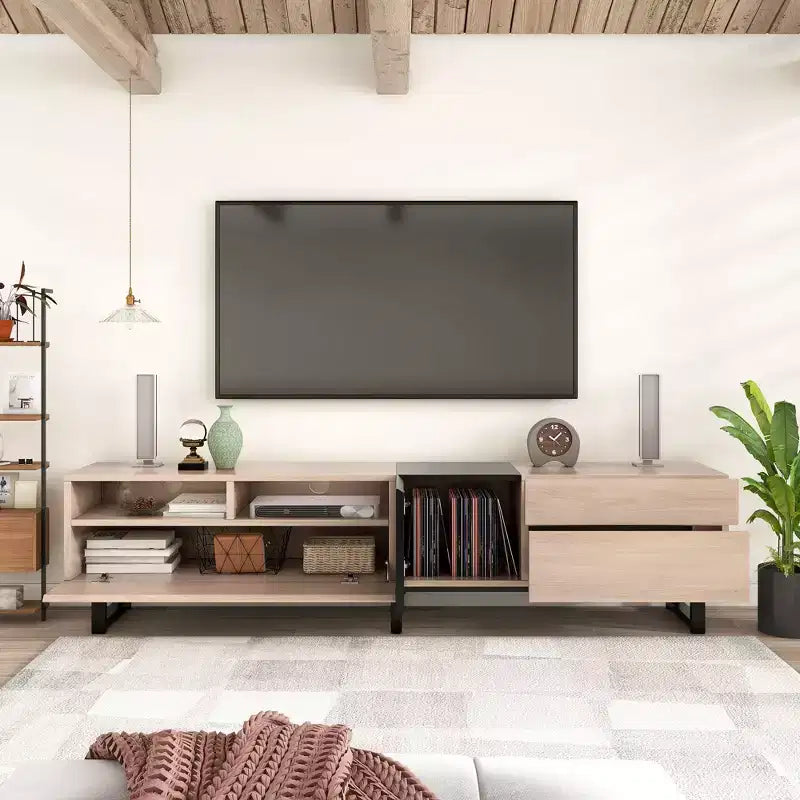 PexFix Modern TV Stand with Double Storage Space Media Console Table Entertainment Center with Drop Down Door for Living Room/Bedroom