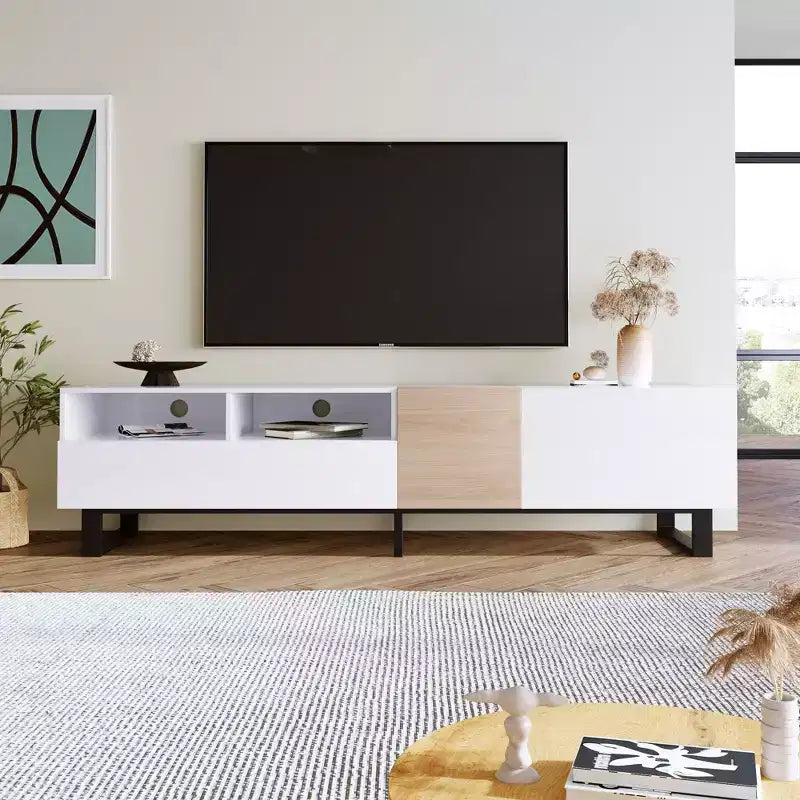 PexFix Modern TV Stand with Double Storage Space Media Console Table Entertainment Center with Drop Down Door for Living Room/Bedroom