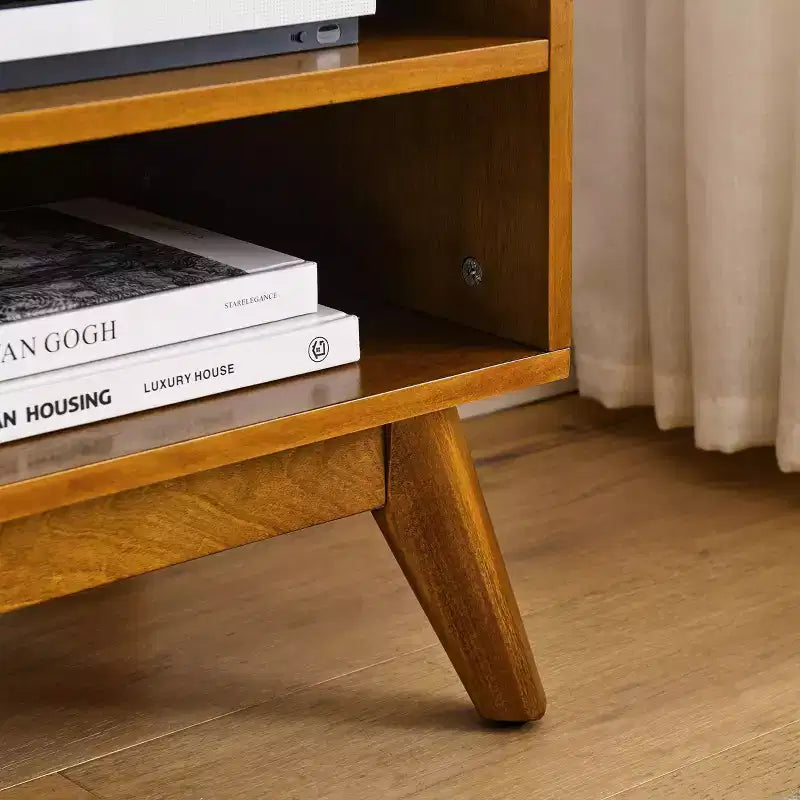 PexFix Mid Century Modern Rattan TV Stand Entertainment Cabinet Media Console for Living Room Solid Wood Feet & Rattan Cabinet Doors