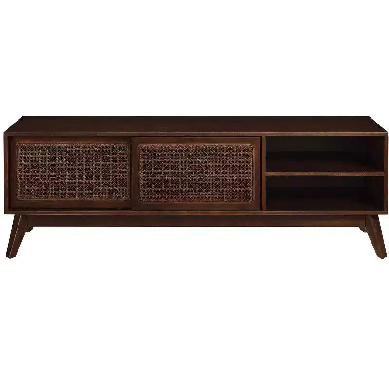 PexFix Mid Century Modern Rattan TV Stand Entertainment Cabinet Media Console for Living Room Solid Wood Feet & Rattan Cabinet Doors