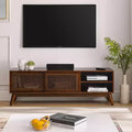 PexFix Mid Century Modern Rattan TV Stand Entertainment Cabinet Media Console for Living Room Solid Wood Feet & Rattan Cabinet Doors
