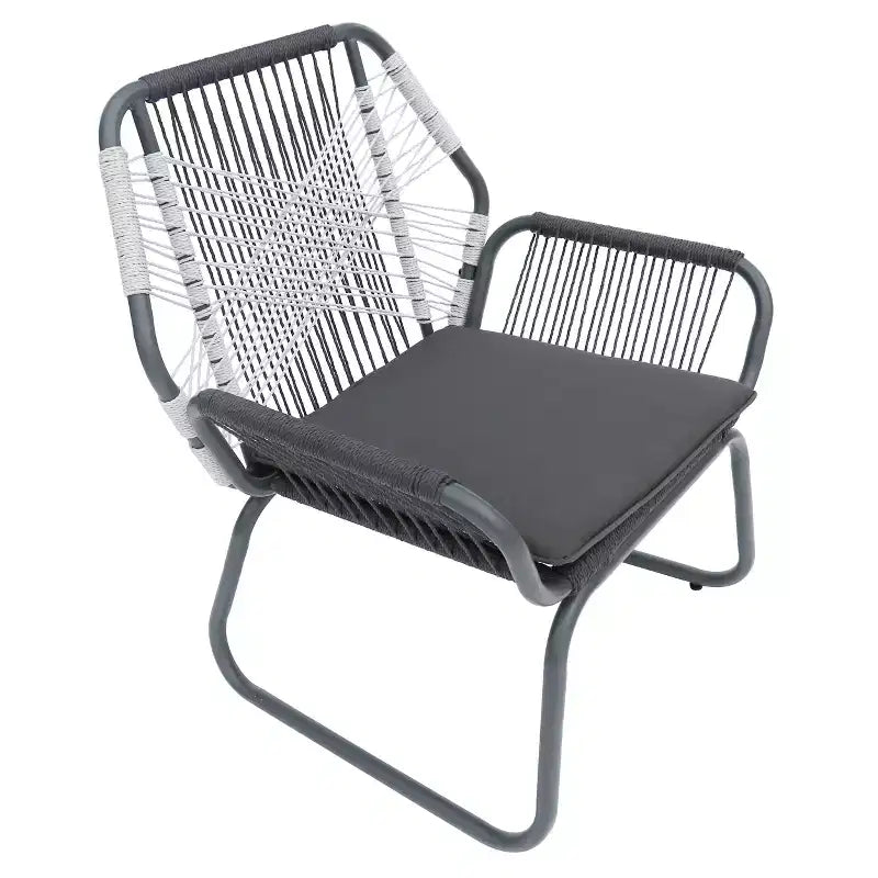 Two-Piece Outdoor Lounge Chair Set, Patio Chairs, Made of Woven Rope, Steel Frame Structure, with Waterproof Seat Cushion