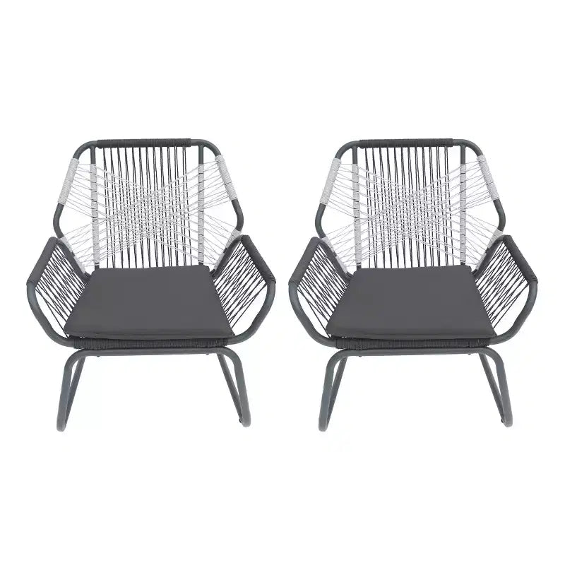 Two-Piece Outdoor Lounge Chair Set, Patio Chairs, Made of Woven Rope, Steel Frame Structure, with Waterproof Seat Cushion
