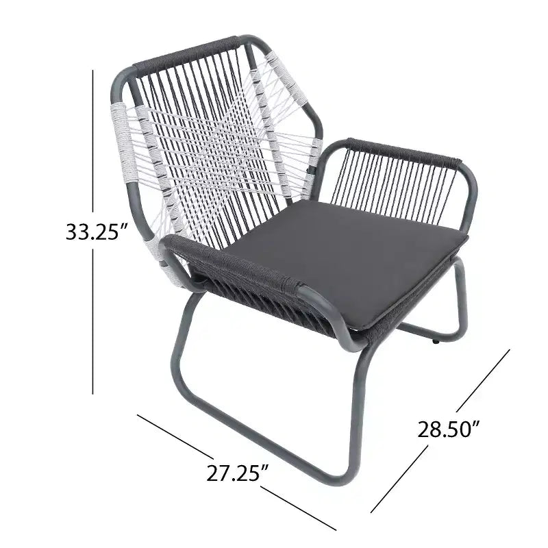 Two-Piece Outdoor Lounge Chair Set, Patio Chairs, Made of Woven Rope, Steel Frame Structure, with Waterproof Seat Cushion