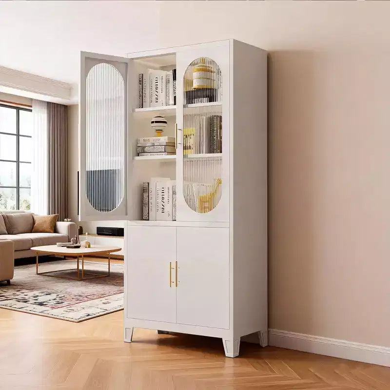 71 Metal Storage Cabinet, Kitchen Pantry Cabinet with Glass Doors, Garage Organizer with Adjustable Shelves, Versatile Bookcase for Living Room
