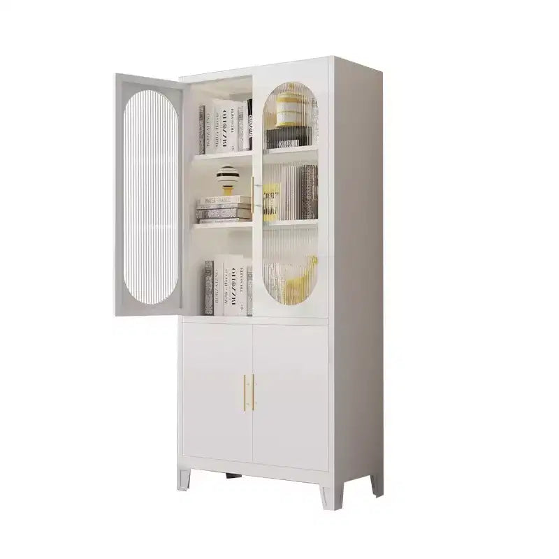 71 Metal Storage Cabinet, Kitchen Pantry Cabinet with Glass Doors, Garage Organizer with Adjustable Shelves, Versatile Bookcase for Living Room
