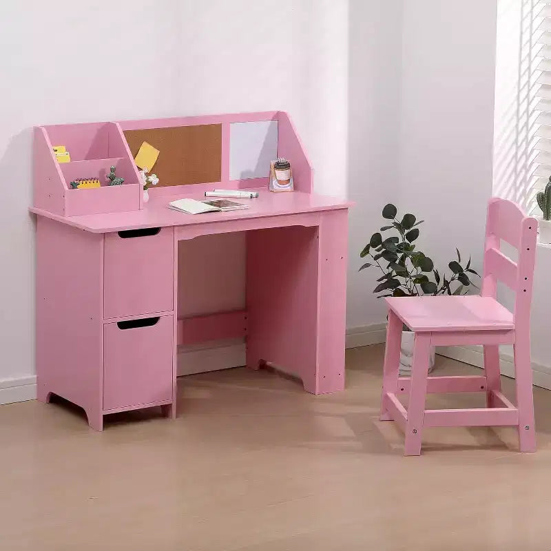 Pink Office Chair Set with Bookshelf, Notice Board and Cabinets Ideal for Boys and Girls 3 to 8 Years