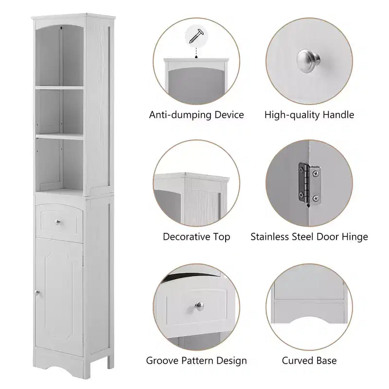 GDFStudio Clara Modern Wood Freestanding Tall Bathroom Storage Cabinet with Drawer, Open Shelves and Adjustable Shelf