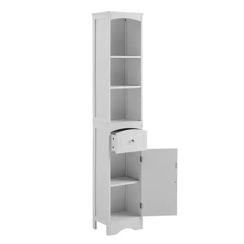 GDFStudio Clara Modern Wood Freestanding Tall Bathroom Storage Cabinet with Drawer, Open Shelves and Adjustable Shelf