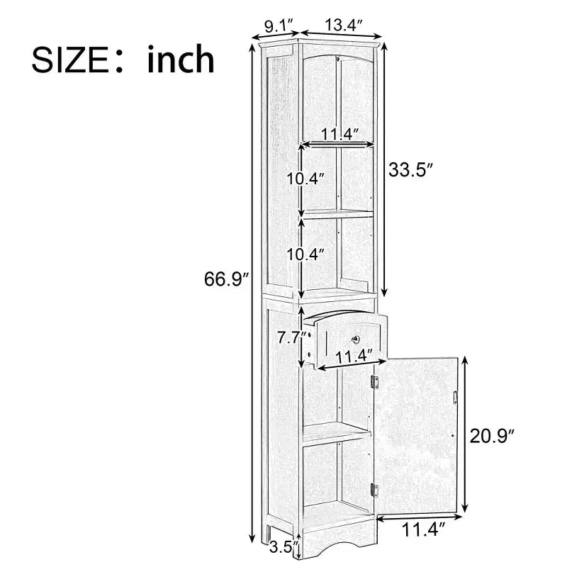GDFStudio Clara Modern Wood Freestanding Tall Bathroom Storage Cabinet with Drawer, Open Shelves and Adjustable Shelf