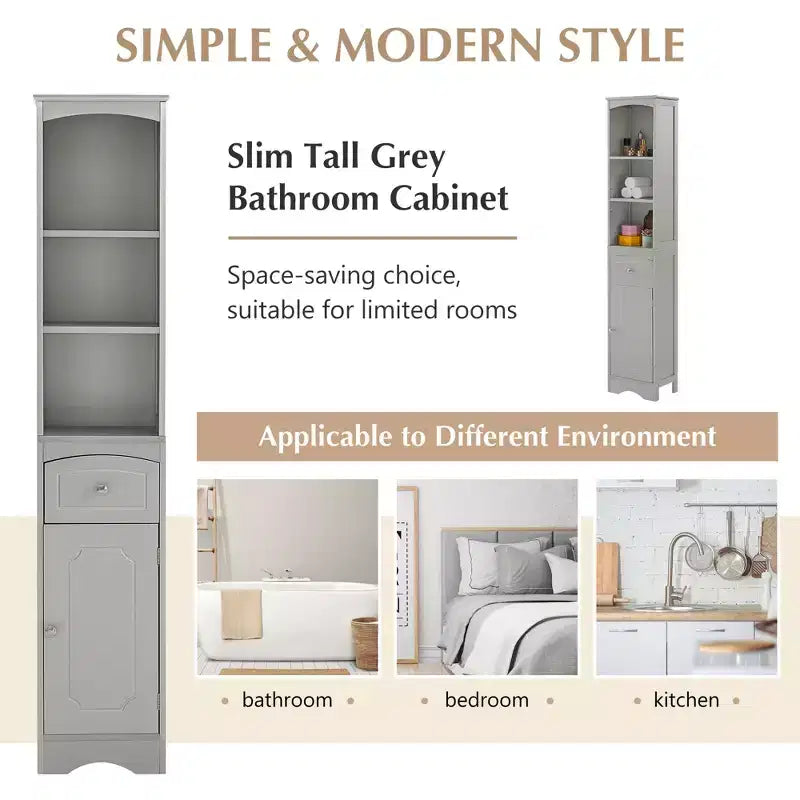 GDFStudio Clara Modern Wood Freestanding Tall Bathroom Storage Cabinet with Drawer, Open Shelves and Adjustable Shelf