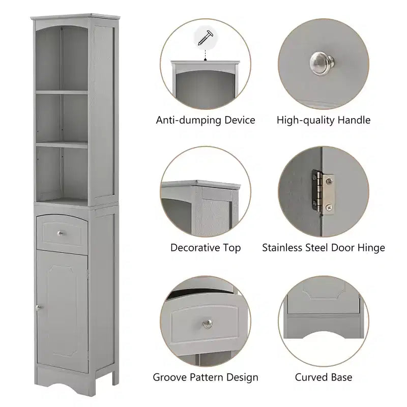 GDFStudio Clara Modern Wood Freestanding Tall Bathroom Storage Cabinet with Drawer, Open Shelves and Adjustable Shelf